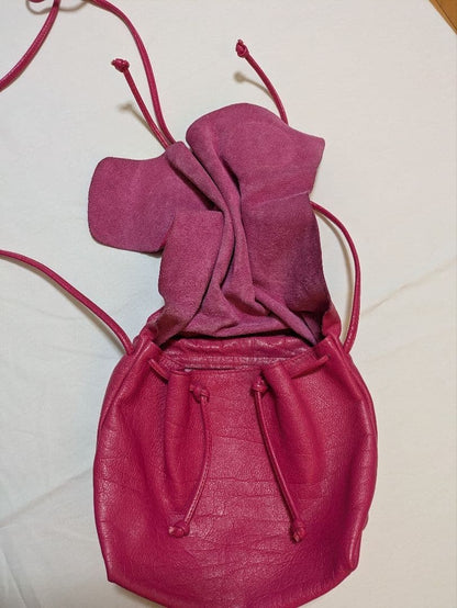 Carlos Falchi Buffalo Leather Bucket Shoulder Bag Pink Drawstring Made in USA