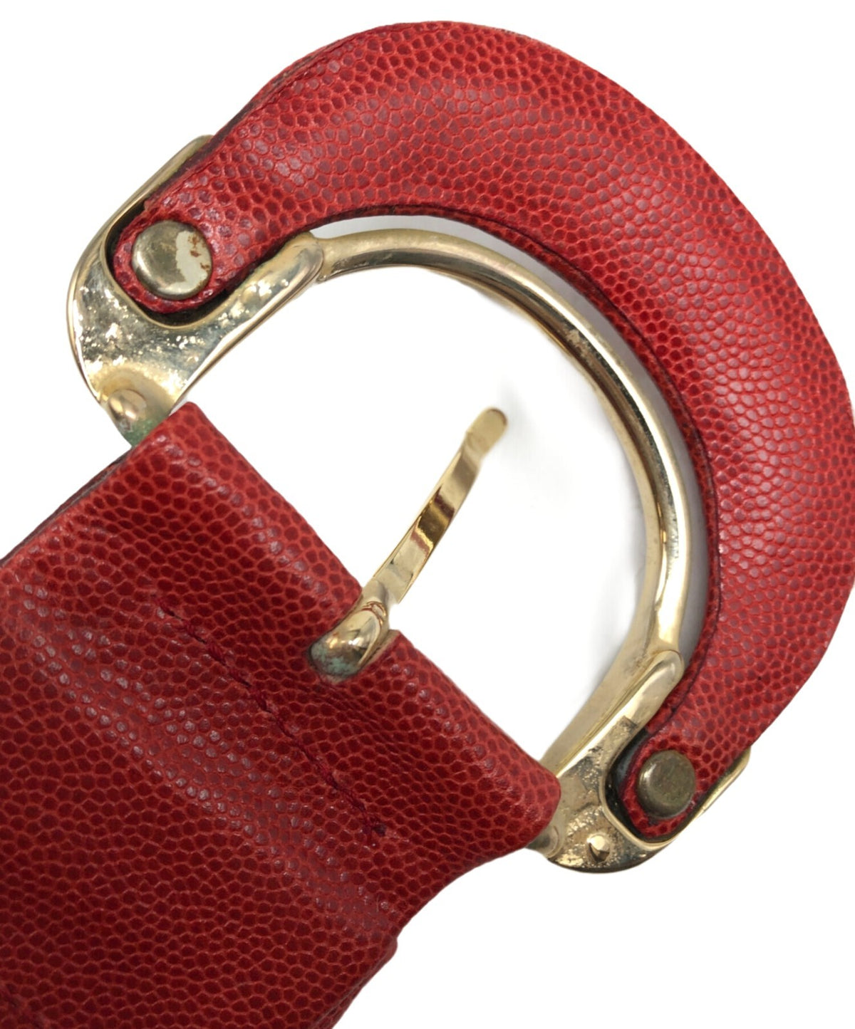 LOEWE Embossed Leather Belt Red Gold Buckle Wide Waist Spain Vintage