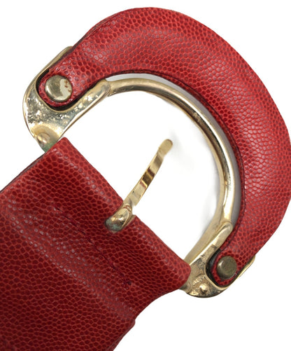 LOEWE Embossed Leather Belt Red Gold Buckle Wide Waist Spain Vintage