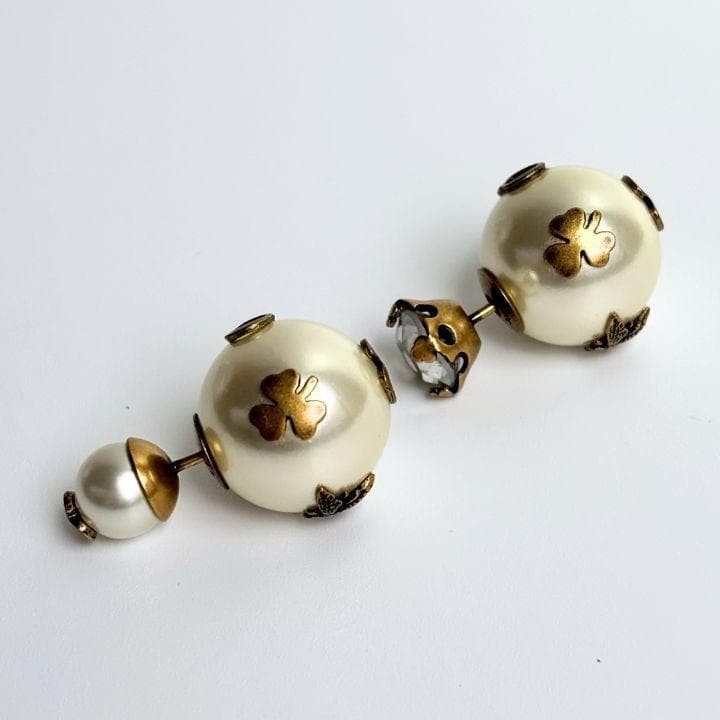 Dior Faux Pearl Crystal Tribal Earrings Designer Womens Jewelry Accessory
