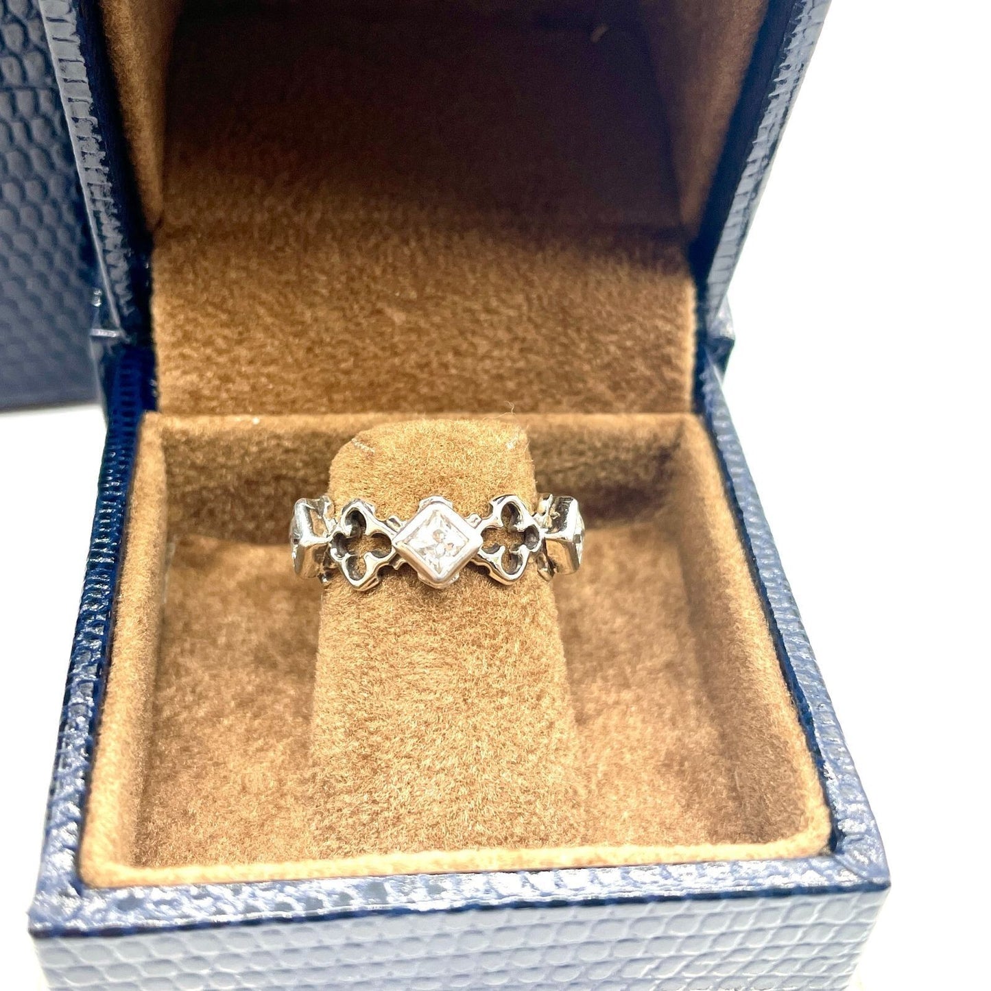 Loree Rodkin Large Dia Shaped Quart Foil Silver Ring Zirconia 925 Size 4 No Box