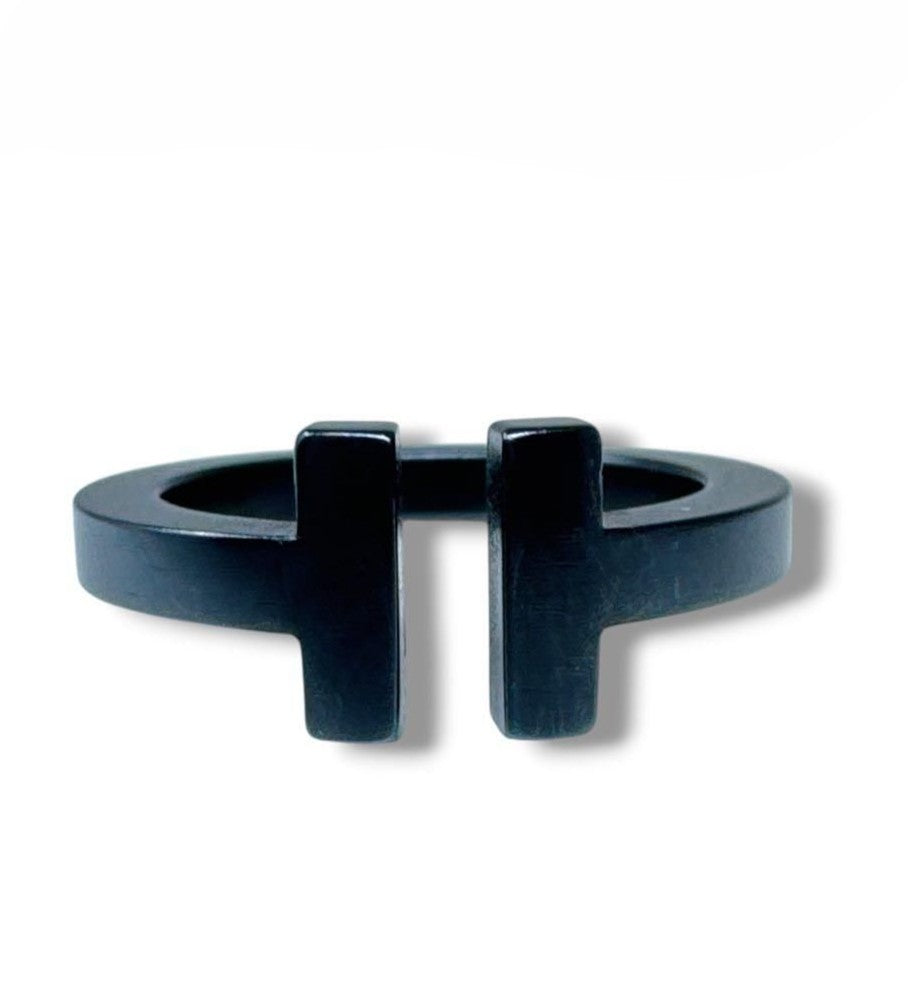 Tiffany & Co Black-coated Stainless Steel T Square Ring Size 49 US 4.75-5