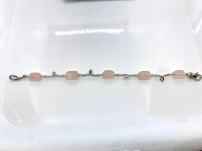 Tiffany & Co Silver 925 Pink Rose Quartz Bead Twist Link Bracelet 18.2cm 7.1"