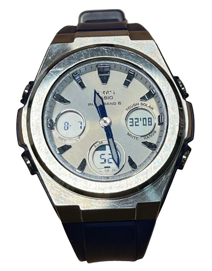 CASIO BABY-G G-MS MSG-W600 Radio Solar Womens Watch Navy Silver Bezel Working