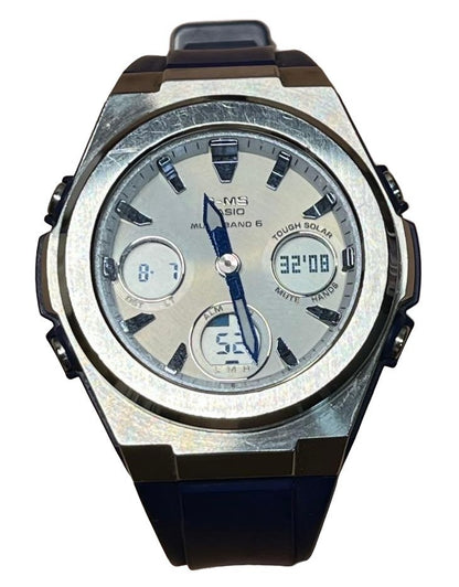 CASIO BABY-G G-MS MSG-W600 Radio Solar Womens Watch Navy Silver Bezel Working
