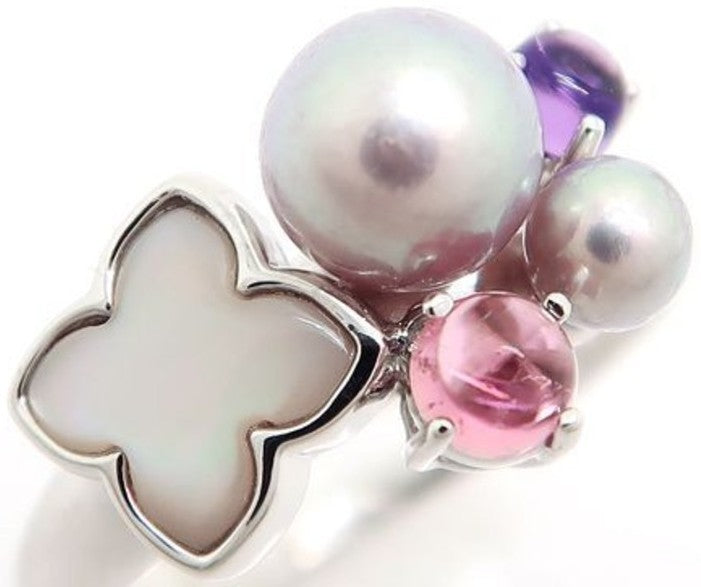 TASAKI Pearl Multi Stone Ring K18WG White Gold Amethyst Pink Tourmaline US5 EU50