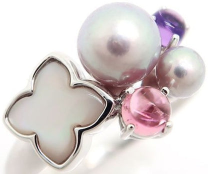 TASAKI Pearl Multi Stone Ring K18WG White Gold Amethyst Pink Tourmaline US5 EU50