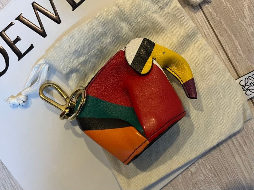 Auth LOEWE Leather Elephant Bag Charm Keyring Mini Pouch Coin Case Multicolor