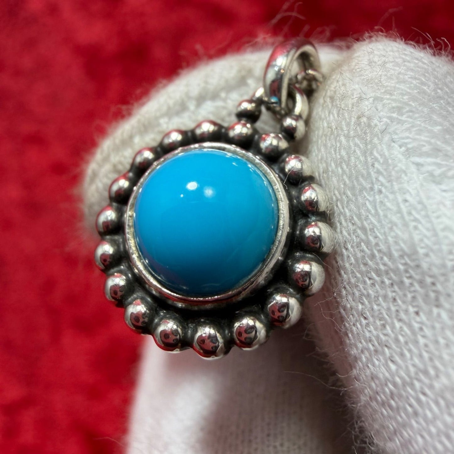 Georg Jensen # 9A Sterling Silver 925 Turquoise Necklace Pendant L 44.5cm 17.5in