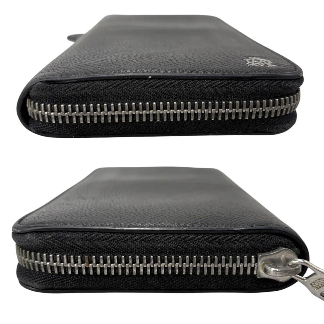 Dunhill Auth Cadogan Black Leather Round Zip Long Wallet 19x10 cm 7.5x3.9" Used