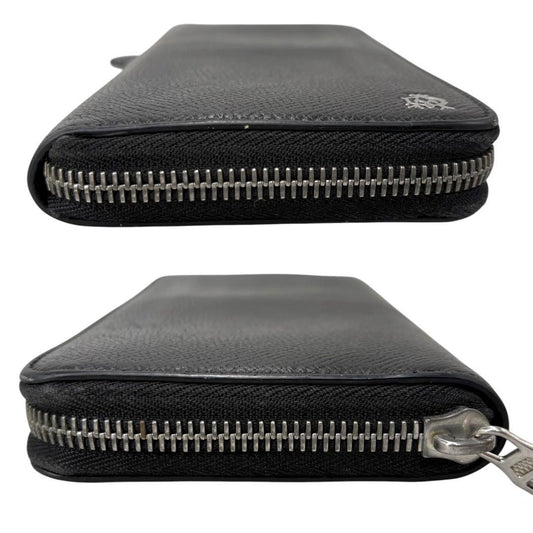 Dunhill Auth Cadogan Black Leather Round Zip Long Wallet 19x10 cm 7.5x3.9" Used