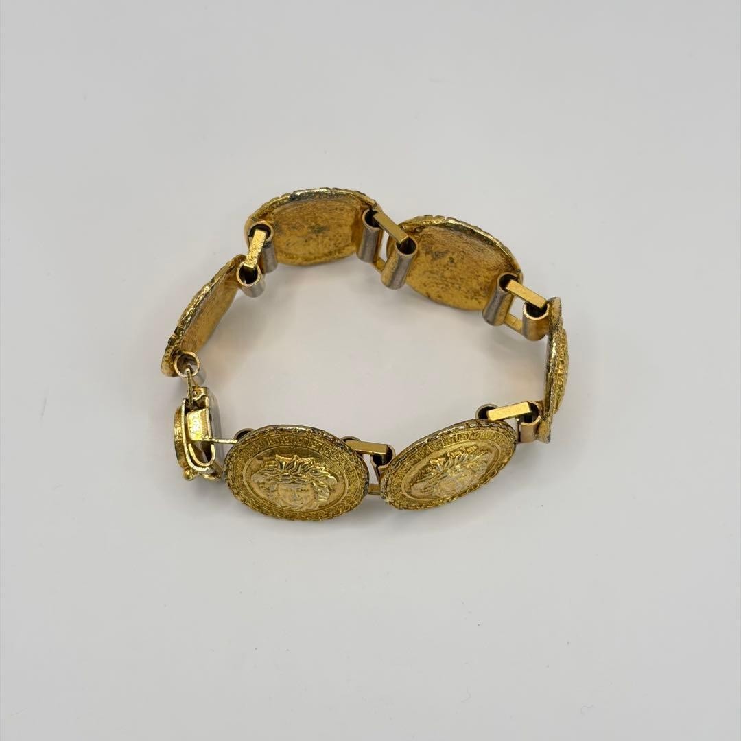 Authentic Gianni Versace Coin Medusa Gold Tone Bracelet Bangle 6 Link L18 cm 7in
