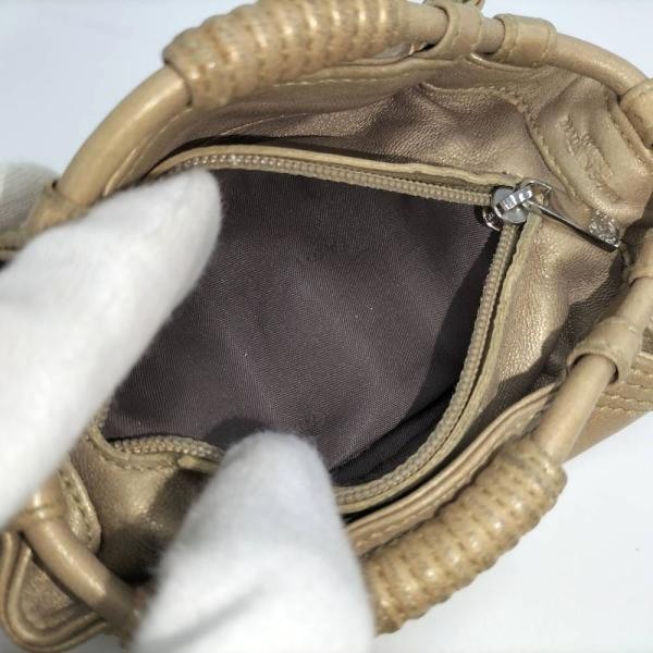 LOEWE Nappa Aire Coin Purse Pouch Beige Leather Braided Handle Bag Used