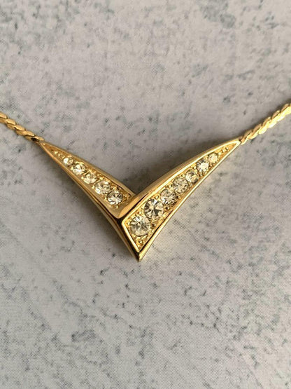 Christian Dior Gold Plated Rhinestone Charm Pendant Necklace Length 14"- 18"