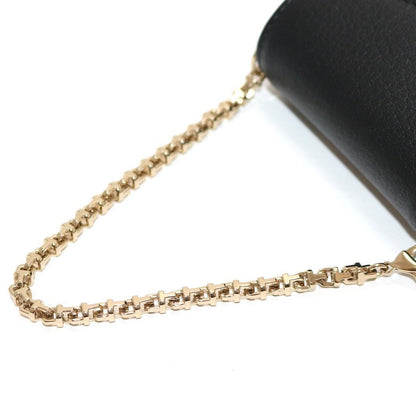 Near Mint Tiffany & Co Leather T Nano Mini Bag Pouch Black Gold Tone Chain