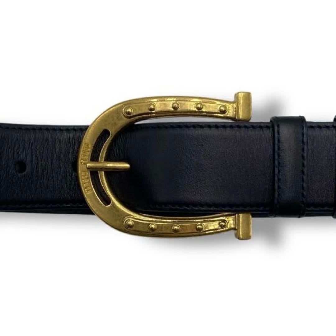 MIUMIU Horseshoe Logo Leather Belt Black Current Model