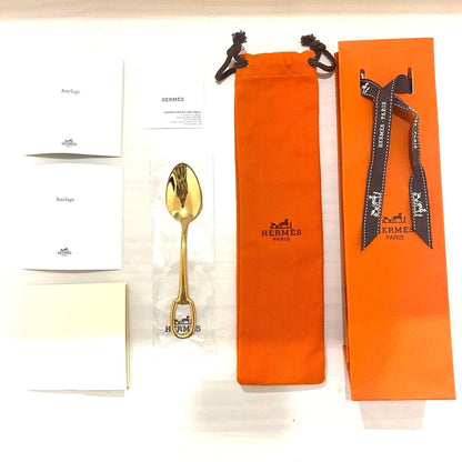 Hermès Attelage Gold Tone Spoon Cutlery Tableware 5.3in New Unused Auth Paris