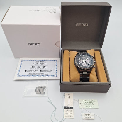 Seiko Selection Solar Chronograph SBPY169 Black Watch Tachymeter V175 Japan