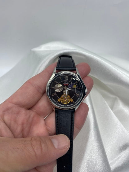 Rare Excellent Audi Sun and Moon Automatic Silver Case Watch Skeleton Unused