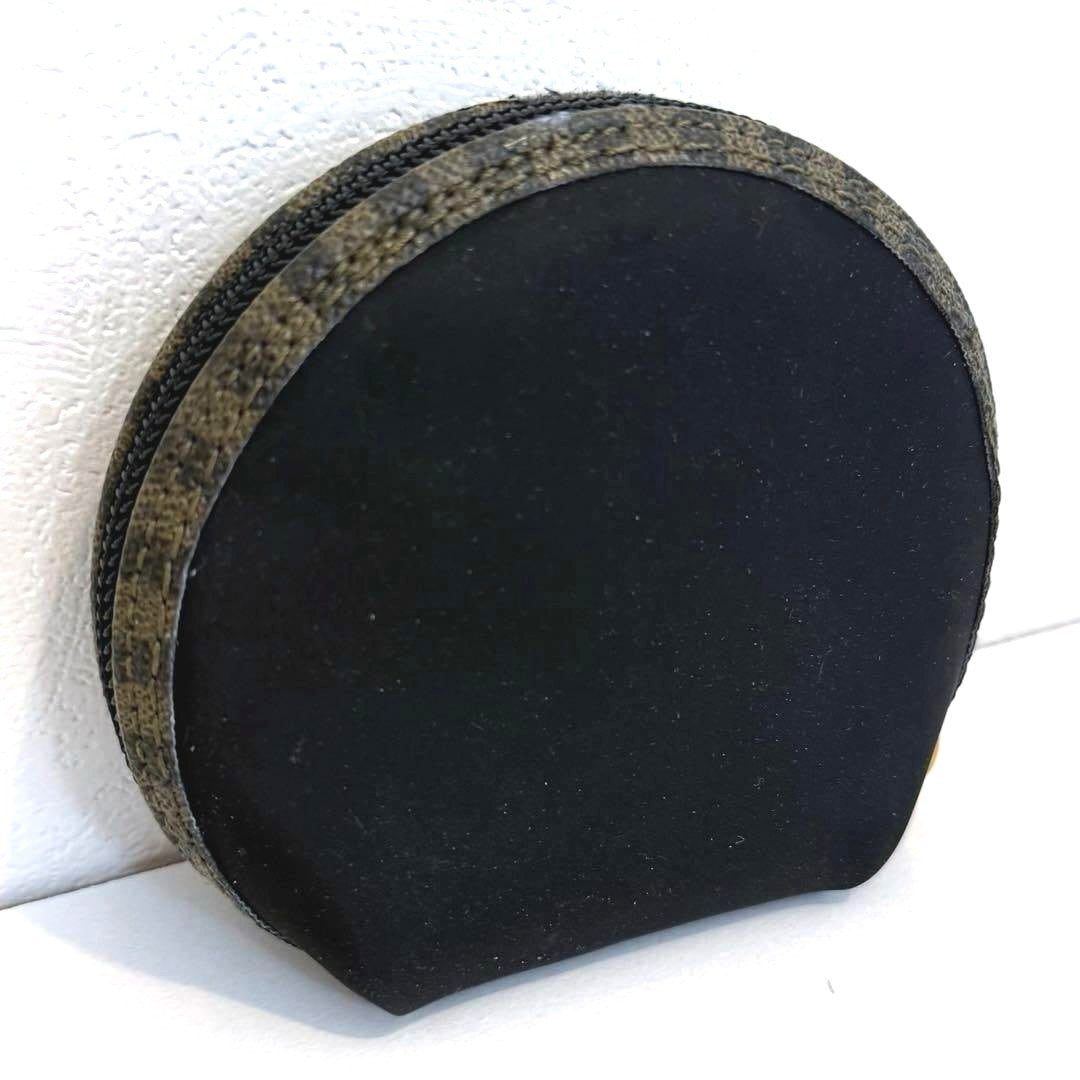 FENDI Vintage Pecan Round Coin Case Purse Mirror Coated Canvas Leather Italy