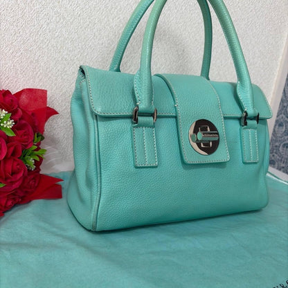 Tiffany & Co Manhattan Satchel Tiffany Blue Calf Leather Handbag Silver Hardware