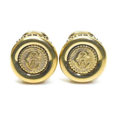 Philippe Charriol Auth Logo Round Gold Tone Earrings 1.5 cm 0.6" Diameter Used