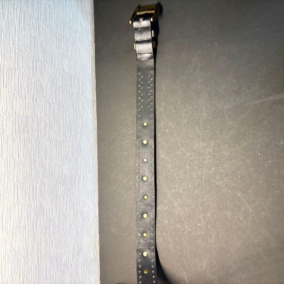Versace Medusa Studded Black Leather Gold Hardware Belt Men L 80cm Vintage