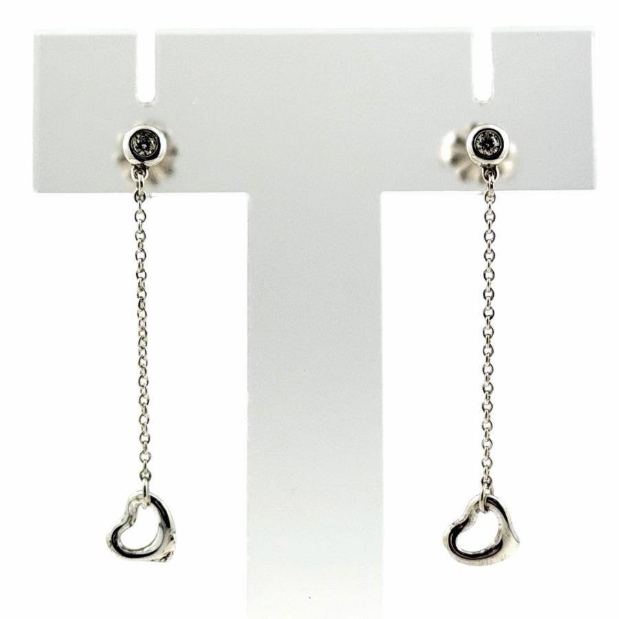 Near Mint Tiffany & Co Diamond By The Yard Open Heart Earrings Elsa Peretti