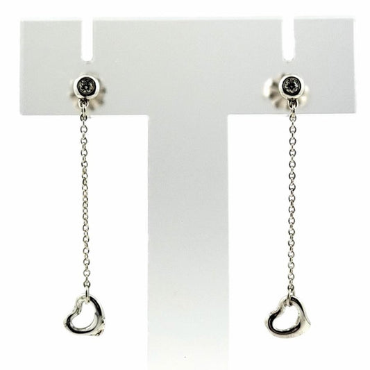 Near Mint Tiffany & Co Diamond By The Yard Open Heart Earrings Elsa Peretti