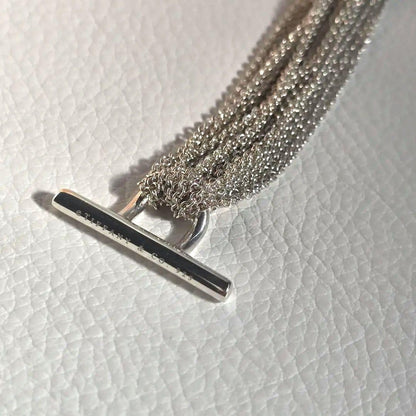 Tiffany & Co Silver 925 Open Heart 10 Row Chain Toggle Bracelet L 17cm 6.7 in