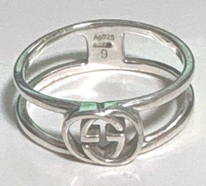GUCCI Interlocking G Ring Silver 925 Band US 5 / EU 49 Italy Authentic Used