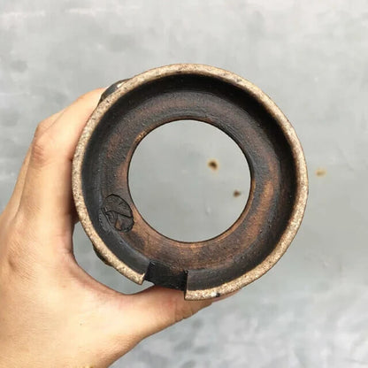Kamiyama Zundo Pot Shigarakiyaki Φ3.5”x 3.7" Agave caudex Cactus Japanese Bonsai