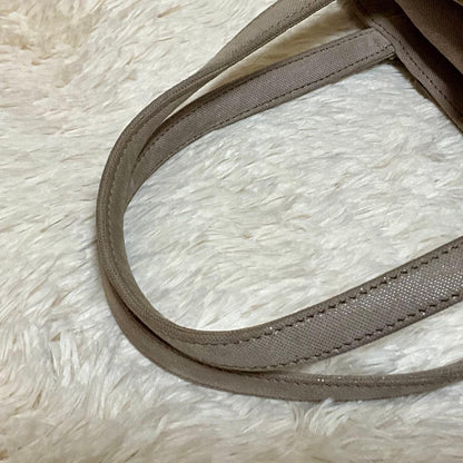 Rare LOEWE Brown Embossed Leather Canvas Greige Handbag Mini Pouch Used