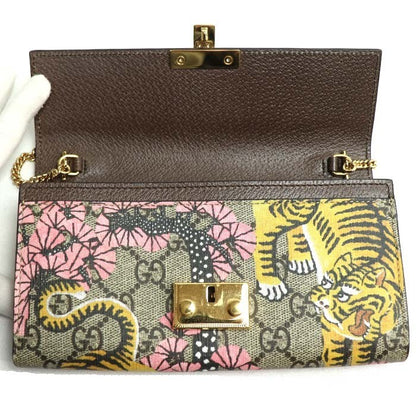 Gucci Auth 453506 GG Supreme Chain Wallet Bengal Tiger Cherry Blossom 19x10x3cm