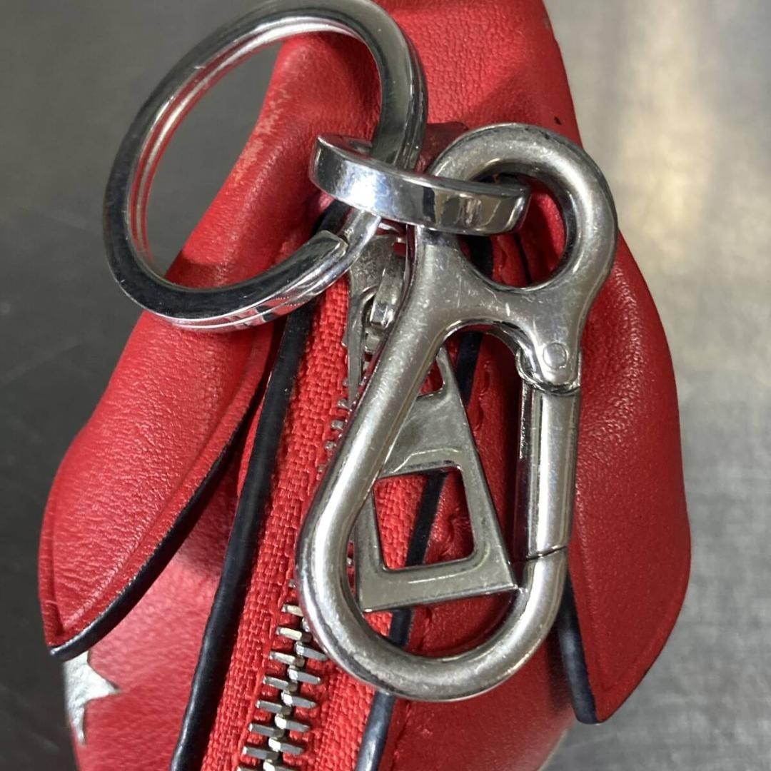 LOEWE Red Leather Rabbit Bunny Star Charm Key Ring Holder Coin Case Authentic