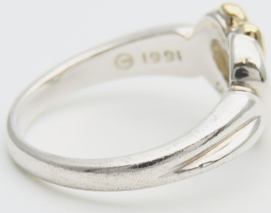 Tiffany & Co Heart Ribbon Ring Silver 925 18K Yellow Gold Combo Size US6 EU52
