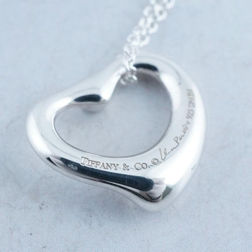 Excellent Tiffany & Co Aquamarine Silver 925 Open Heart Necklace Elsa Peretti