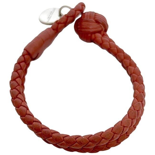 Bottega Veneta Authentic Intrecciato Red Leather Bracelet 15.5 cm 6.1" Silver