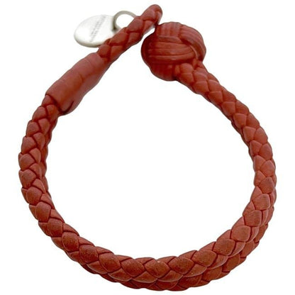 Bottega Veneta Authentic Intrecciato Red Leather Bracelet 15.5 cm 6.1" Silver
