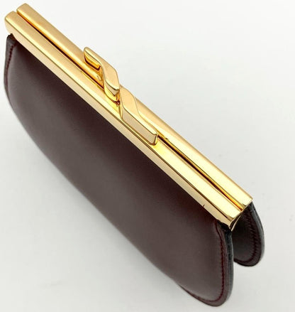 Cartier Must Line Coin Purse Gamaguchi Bordeaux Leather Gold HW 3.9x3.5in.