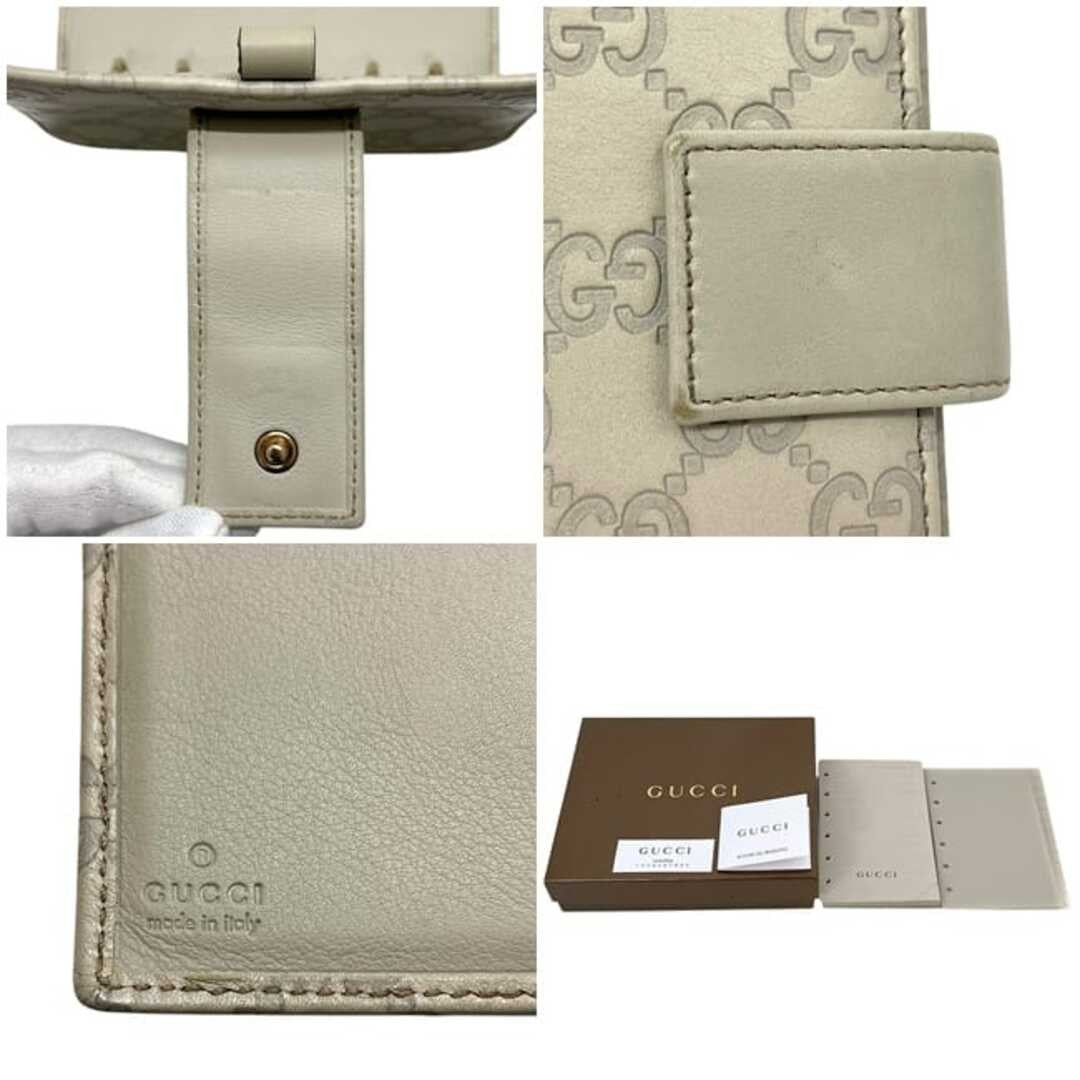 GUCCI Shima Line Agenda Cover 6-Ring System Notebook Beige White Leather Italy