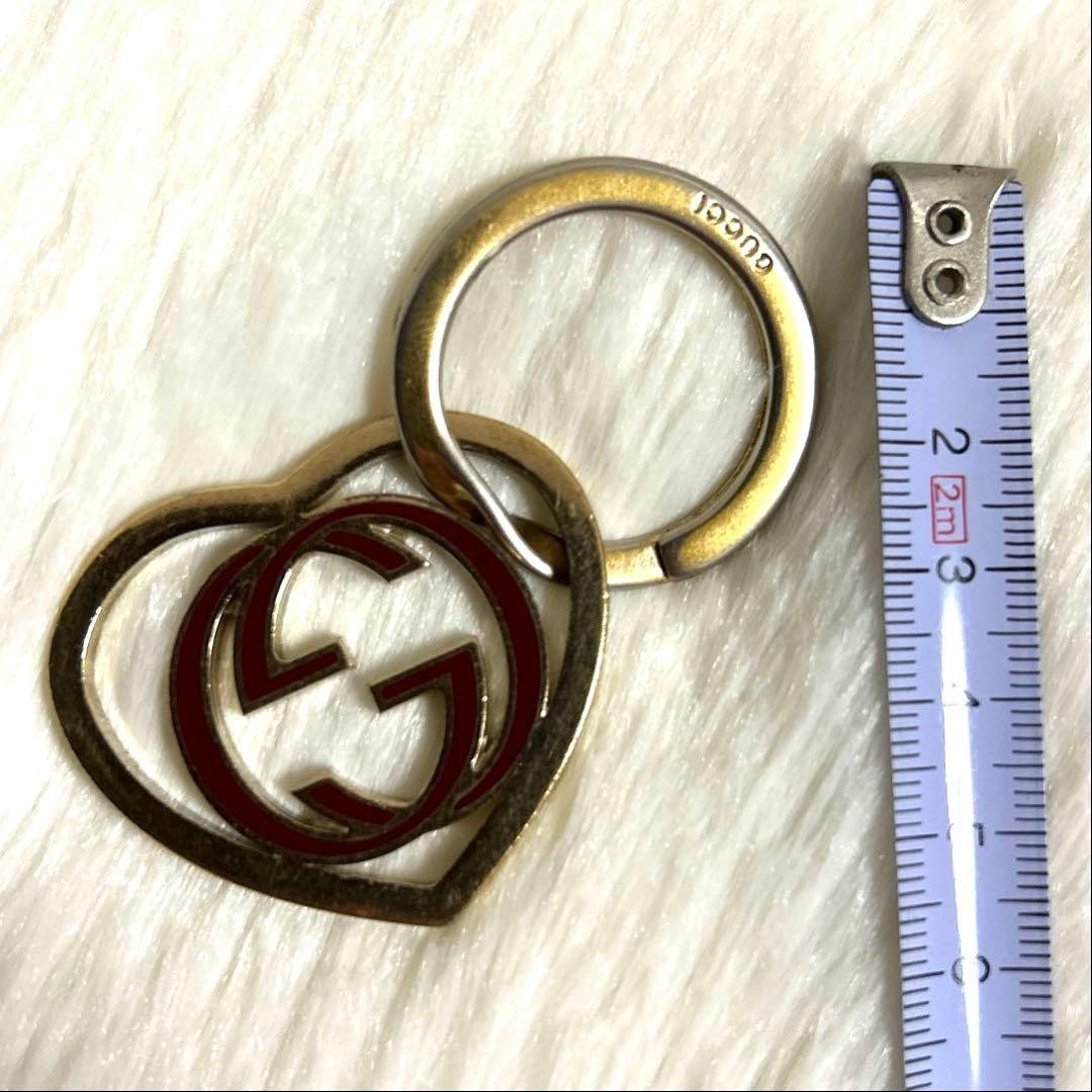 Gucci Auth Interlocking GG Heart Key Ring Bag Charm Gold Red Logo Vtg Used