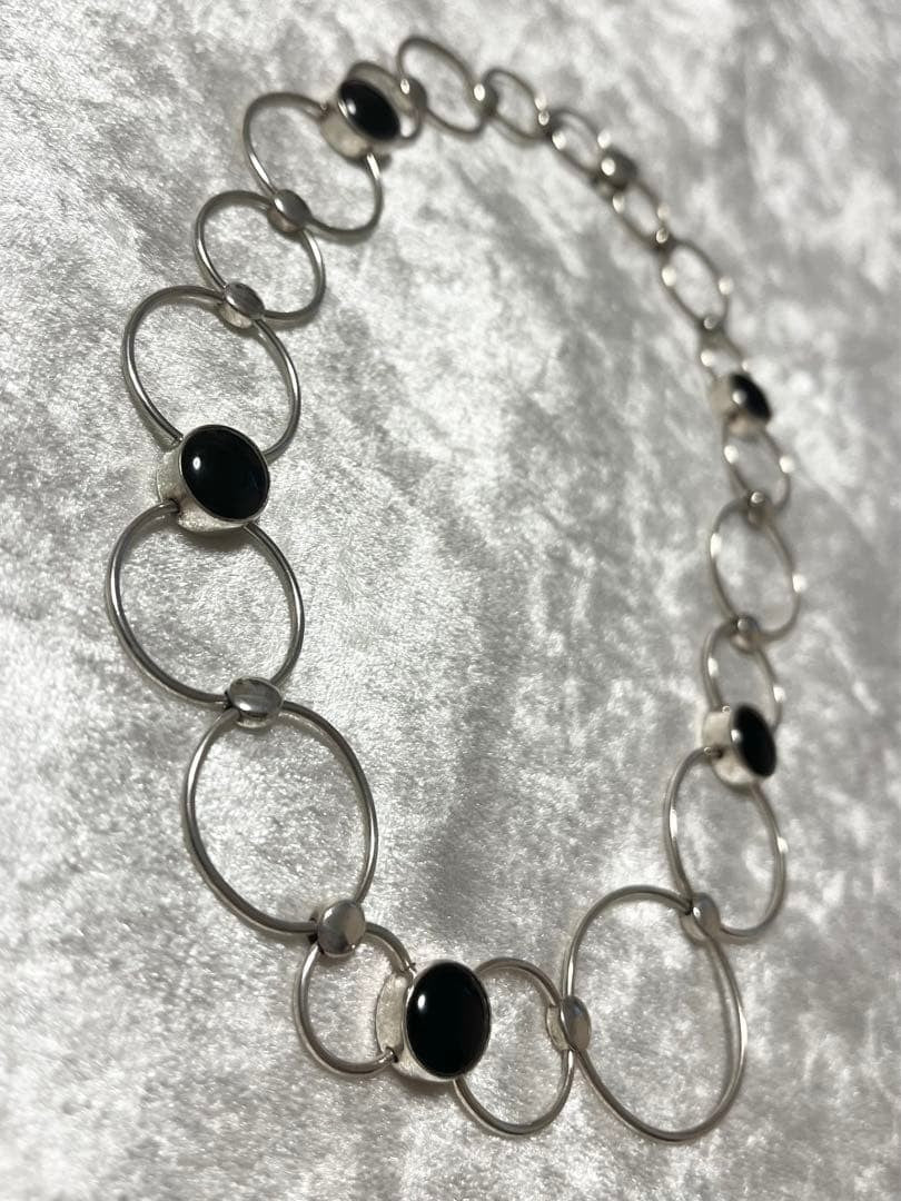 Rare Georg Jensen Sterling Silver 925 Onyx Round Chain Necklace Choker Vintage