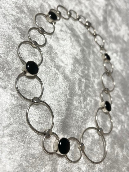 Rare Georg Jensen Sterling Silver 925 Onyx Round Chain Necklace Choker Vintage