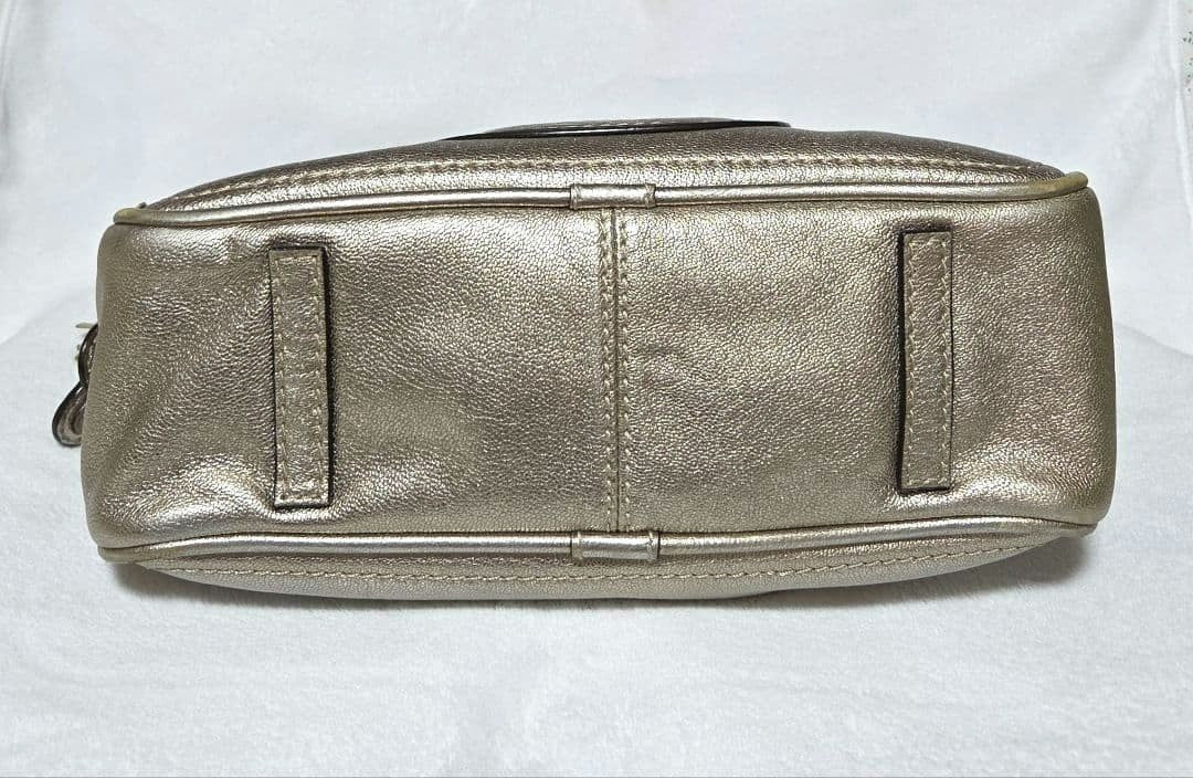 Auth LOEWE Madrid Anagram Tassel Leather Mini Boston Bag Champagne Gold Vintage