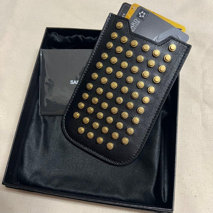 Rare Saint Laurent Studded Black Leather Card Case Hedi Slimane era