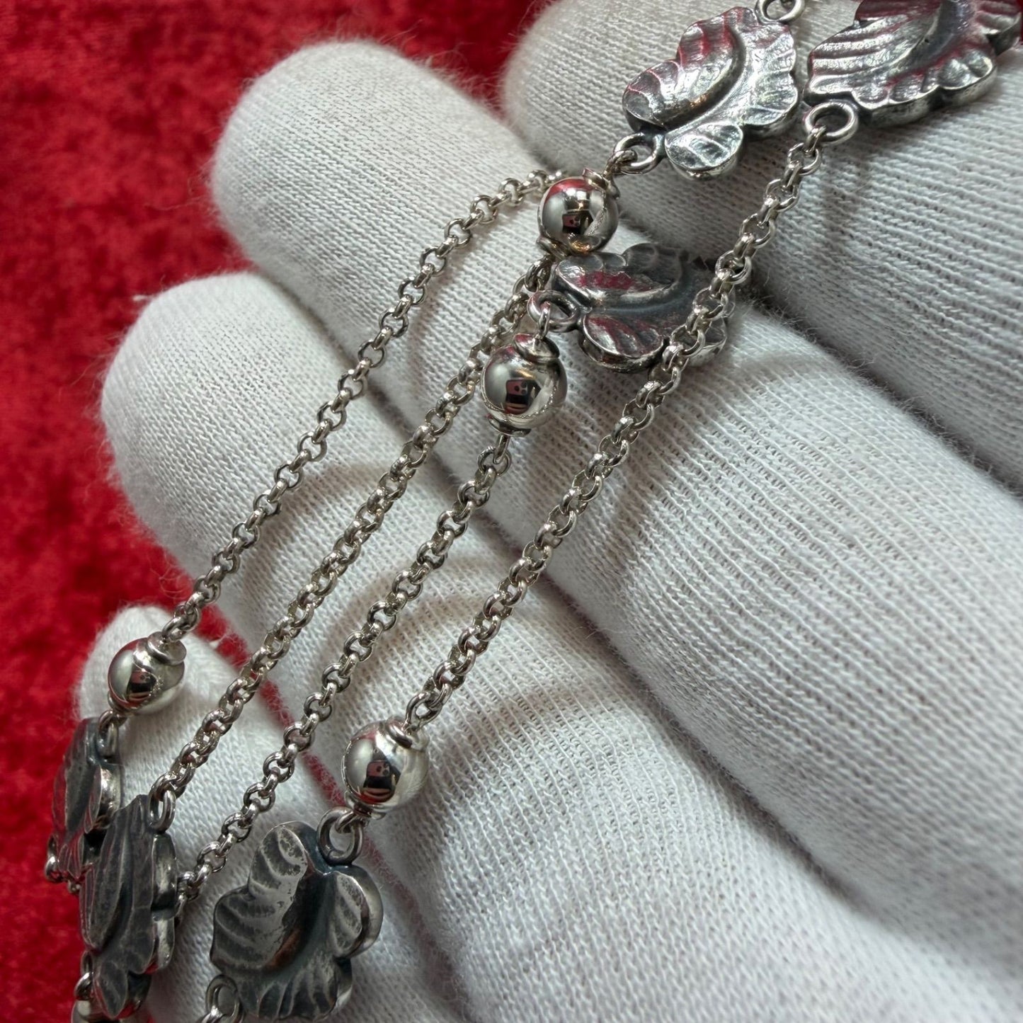 Georg Jensen Sterling Silver 925 Grape Leaf Double-Sided Toggle Necklace 53cm