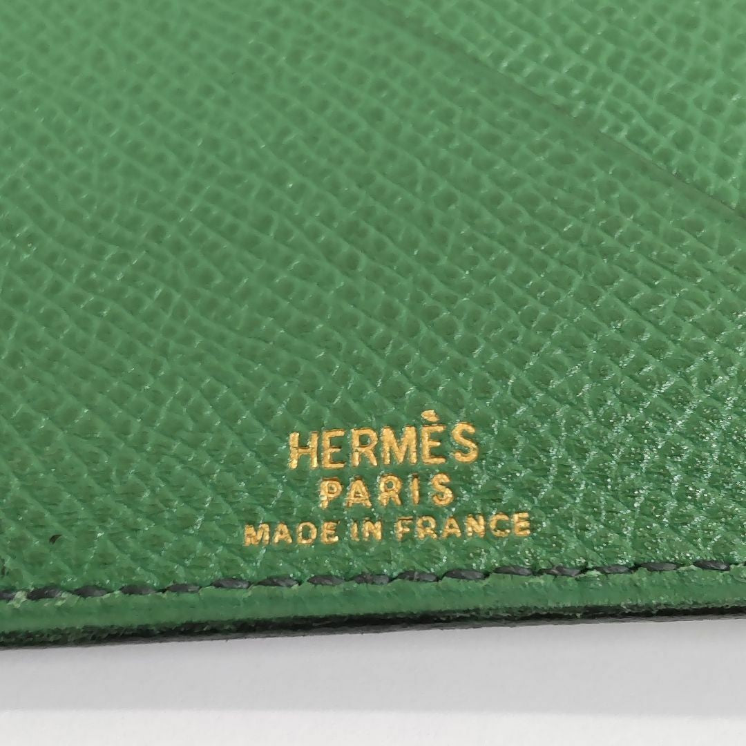 HERMES Agenda Cover Notebook Case Green Black Epsom Leather Made in France