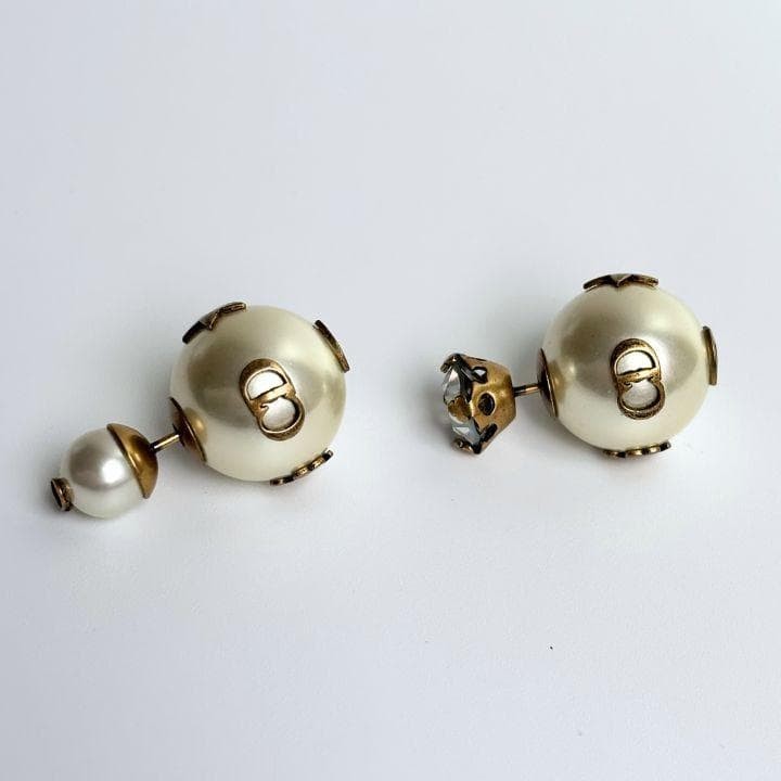 Dior Faux Pearl Crystal Tribal Earrings Designer Womens Jewelry Accessory