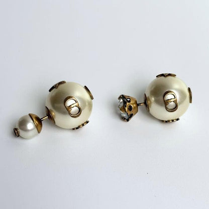 Dior Faux Pearl Crystal Tribal Earrings Designer Womens Jewelry Accessory